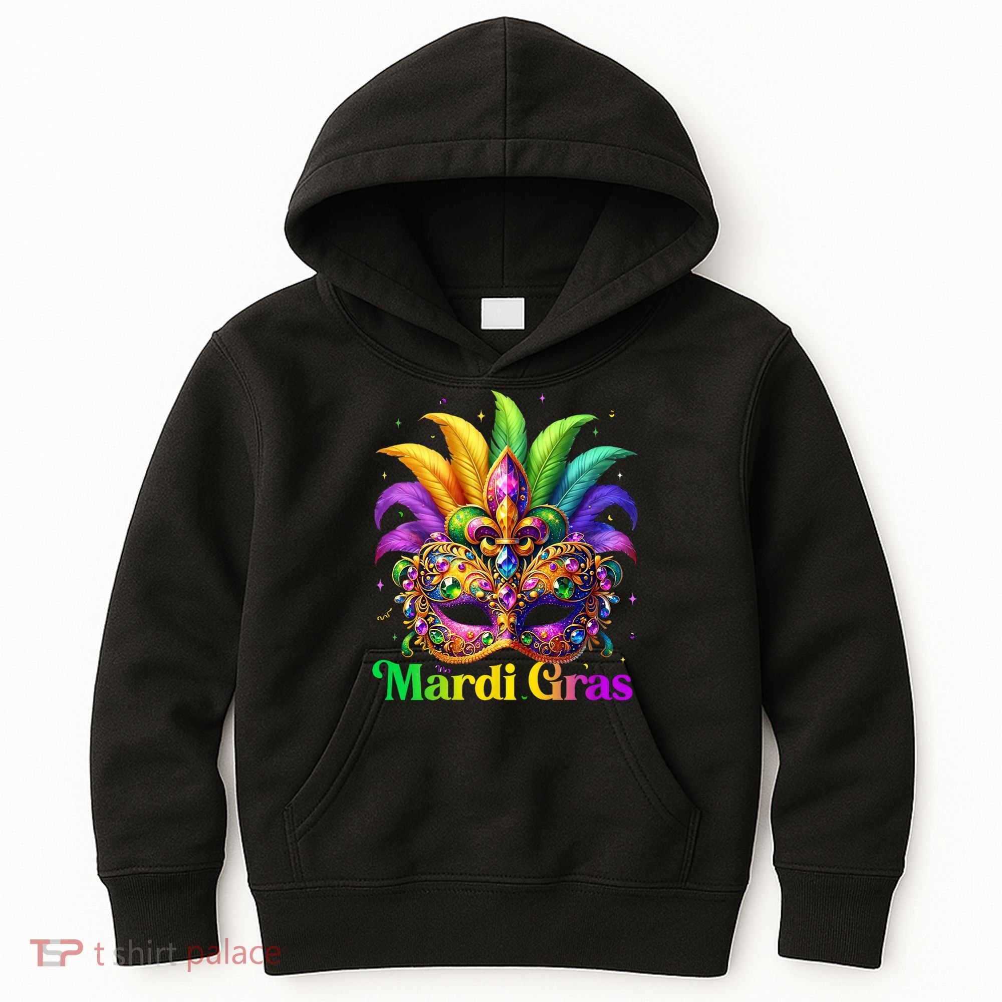 Mardi Gras Mask Feather Party Mardi Gras Carnival Mask Fleur De Lis Kids Hoodie