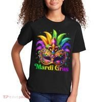 Mardi Gras Mask Feather Party Mardi Gras Carnival Mask Fleur De Lis Kids T-Shirt thumb 2