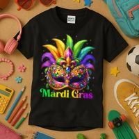 Mardi Gras Mask Feather Party Mardi Gras Carnival Mask Fleur De Lis Kids T-Shirt thumb 3