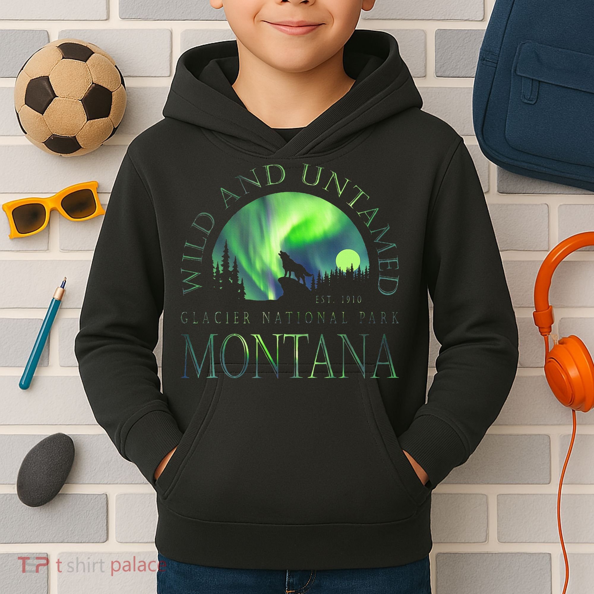 Montana Glacier National Park Northern Lights Kids Hoodie