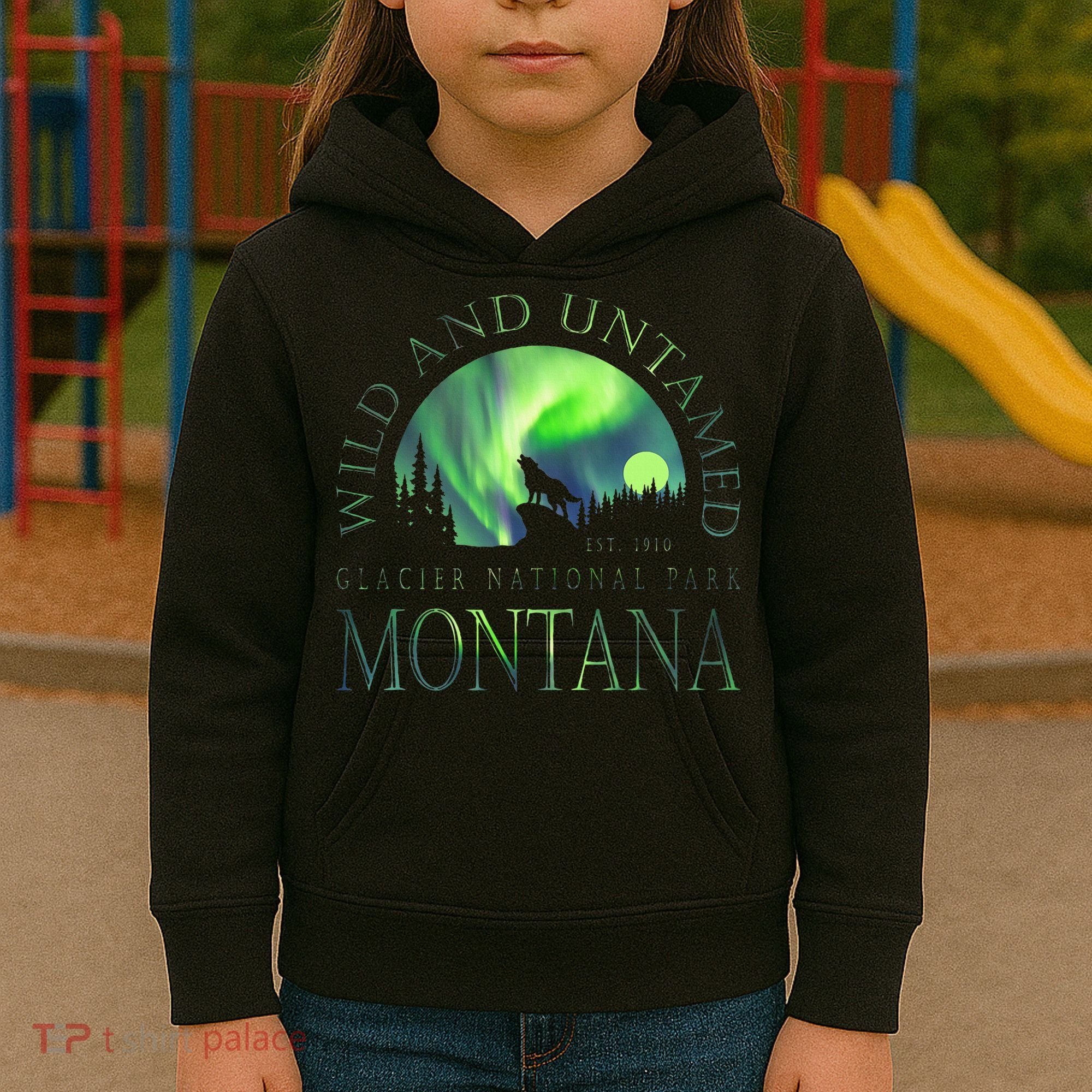 Montana Glacier National Park Northern Lights Kids Hoodie