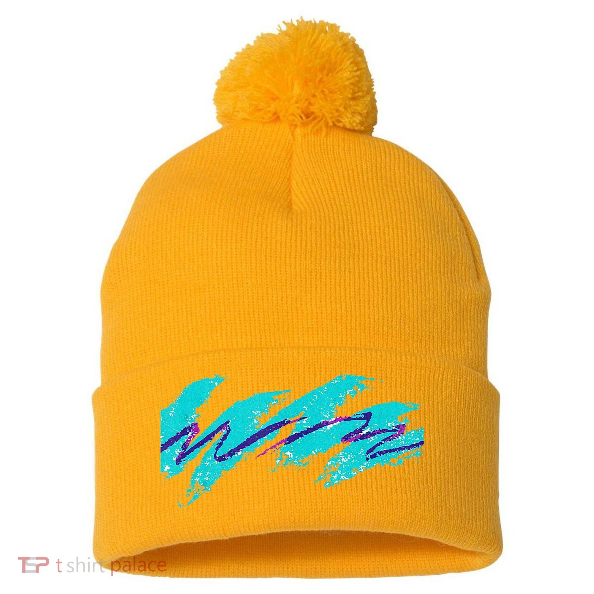 Millennials Geometric Nostalgia 90s Pom Pom 12in Knit Beanie