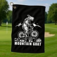 Mountain Goat On A Mountain Bike Cool Golf Towel thumb 1