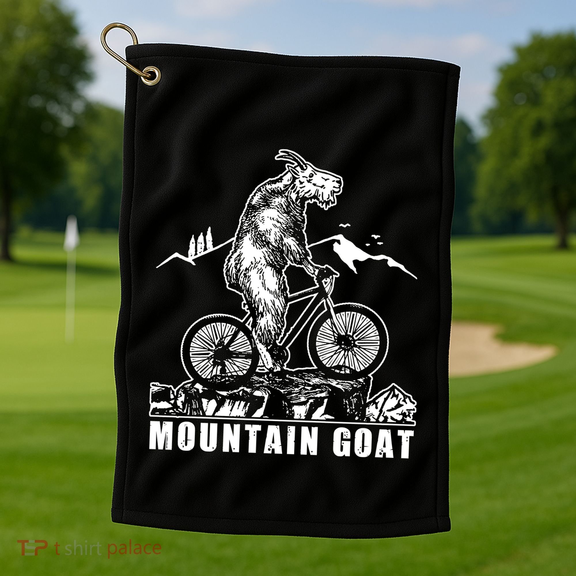 Mountain Goat On A Mountain Bike Cool Golf Towel