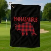 Mamasaurus Gift Plaid Triceratops Moms Of Dinosaurs Golf Towel thumb 1