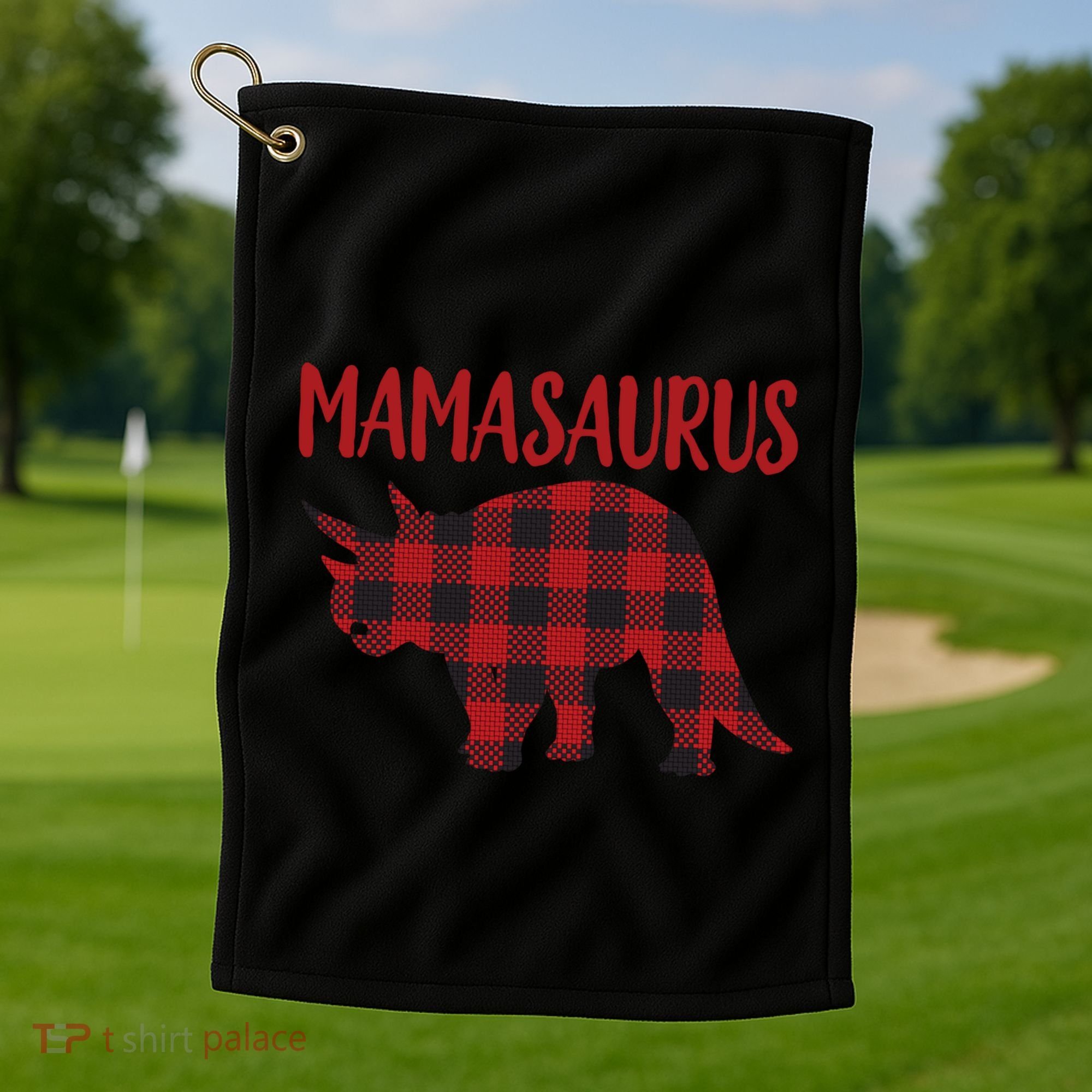 Mamasaurus Gift Plaid Triceratops Moms Of Dinosaurs Golf Towel