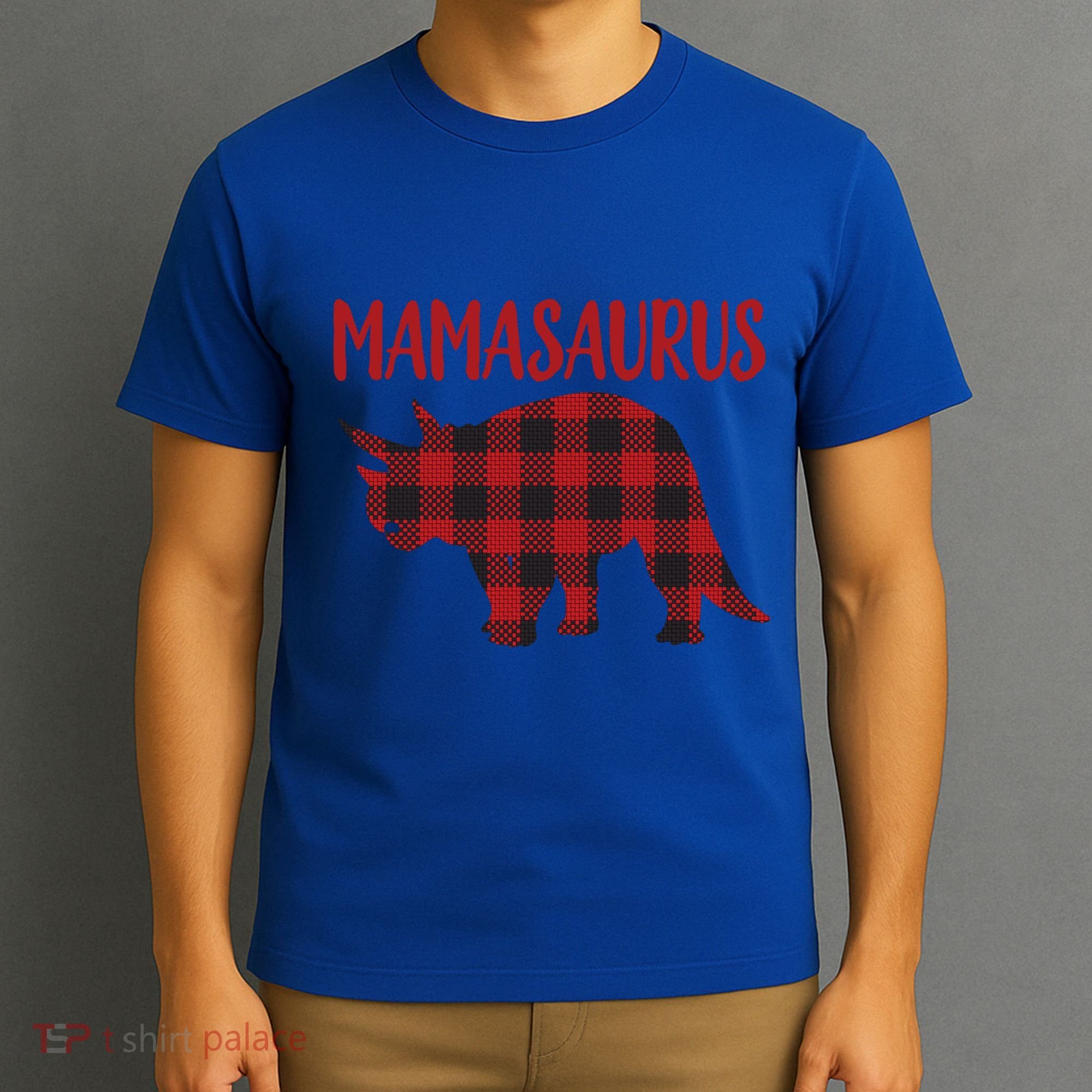 Mamasaurus Gift Plaid Triceratops Moms Of Dinosaurs T-Shirt