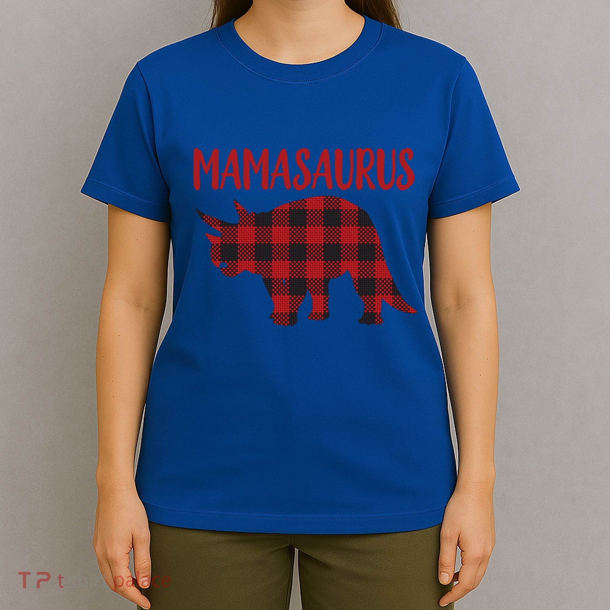 Mamasaurus Gift Plaid Triceratops Moms Of Dinosaurs T-Shirt