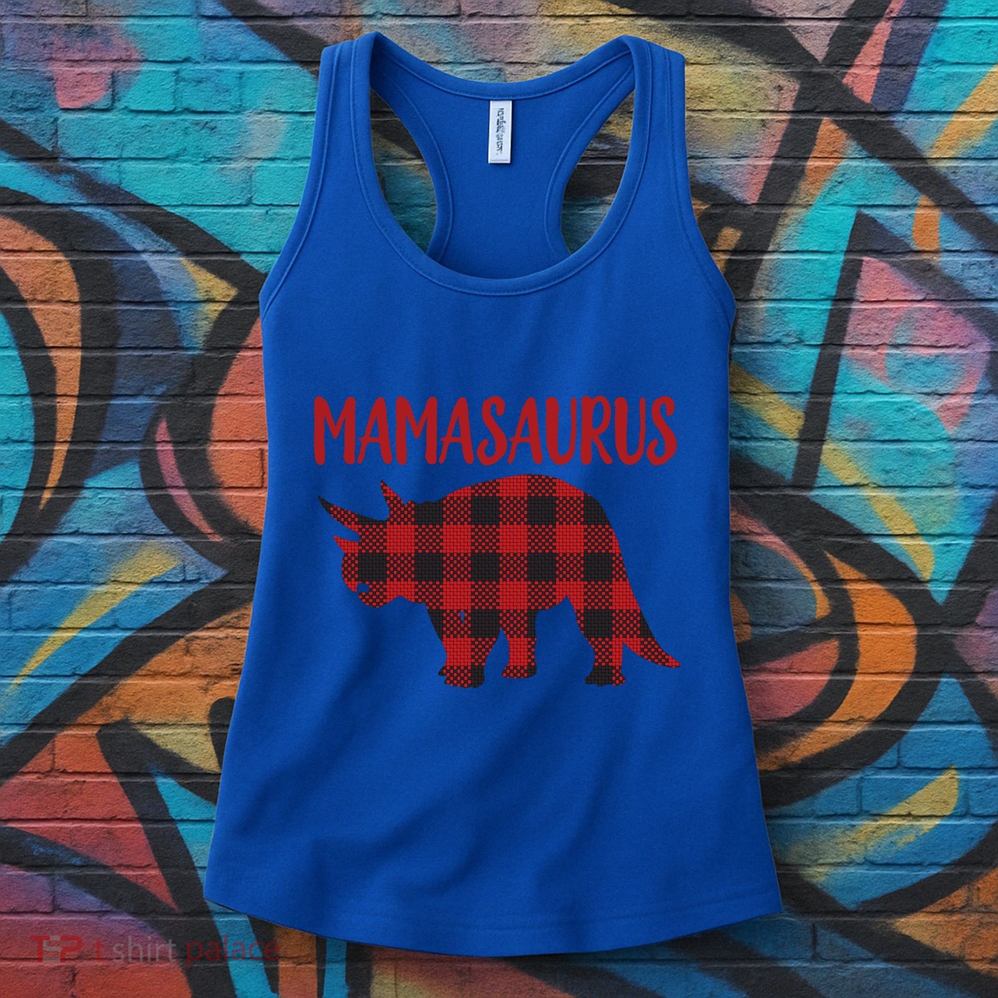 Mamasaurus Gift Plaid Triceratops Moms Of Dinosaurs Women's Tank Top