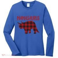 Mamasaurus Gift Plaid Triceratops Moms Of Dinosaurs Women's Long Sleeve Shirt thumb 0