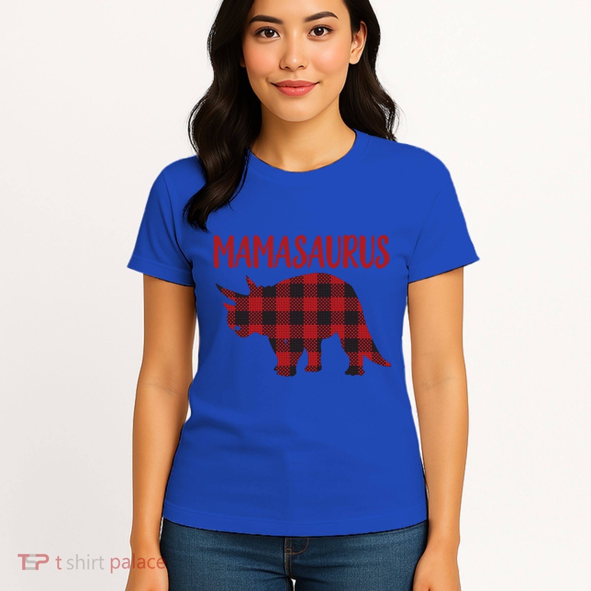 Mamasaurus Gift Plaid Triceratops Moms Of Dinosaurs Women's T-Shirt
