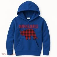 Mamasaurus Gift Plaid Triceratops Moms Of Dinosaurs Kids Hoodie thumb 0