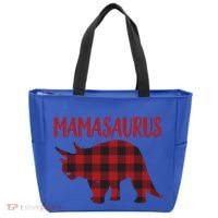 Mamasaurus Gift Plaid Triceratops Moms Of Dinosaurs Tote Bag thumb 0
