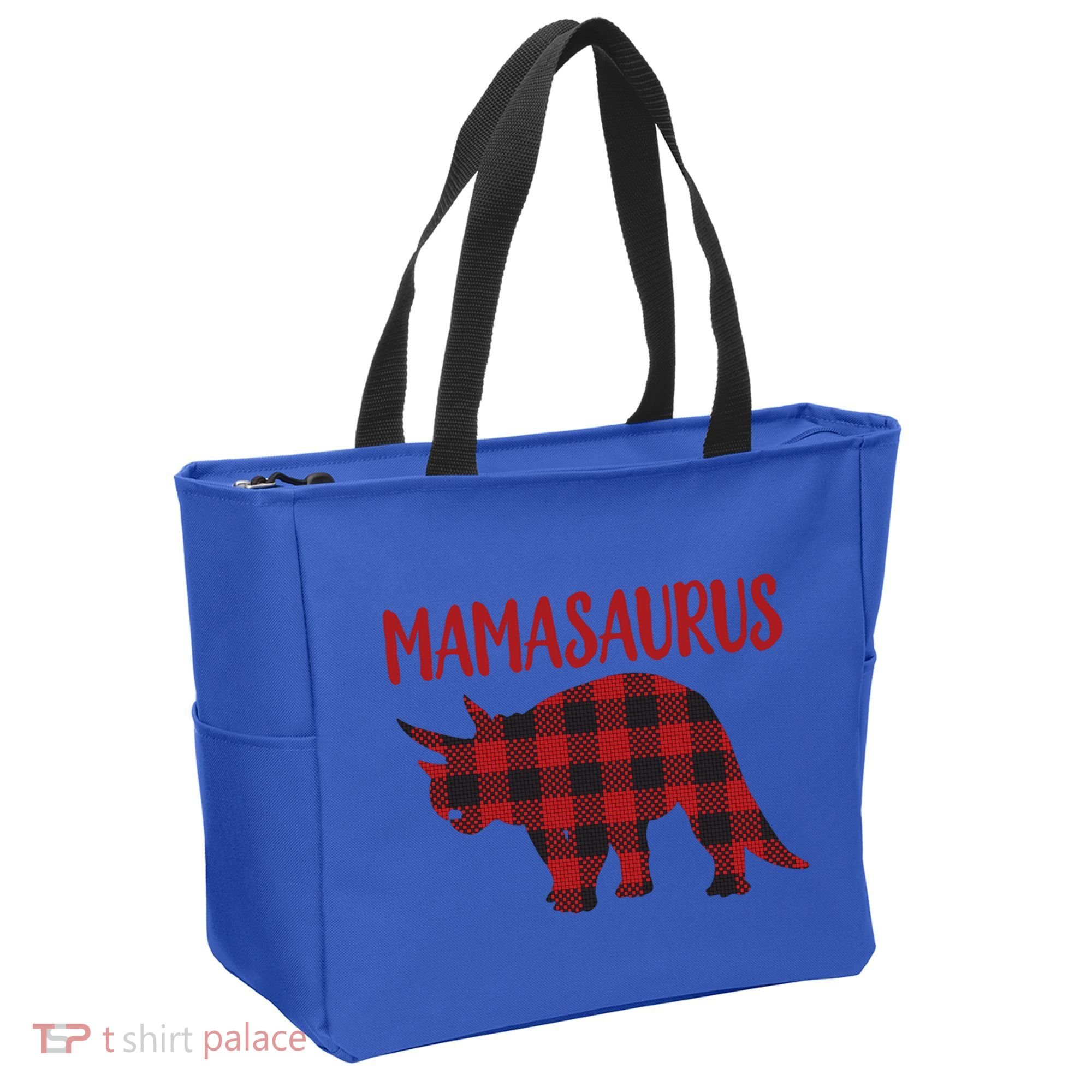 Mamasaurus Gift Plaid Triceratops Moms Of Dinosaurs Tote Bag