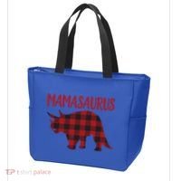 Mamasaurus Gift Plaid Triceratops Moms Of Dinosaurs Tote Bag thumb 3