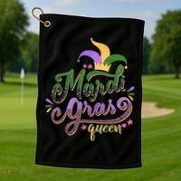 Mardi Gras Queen Gift Purplr Gold Green Gift Golf Towel thumb 1