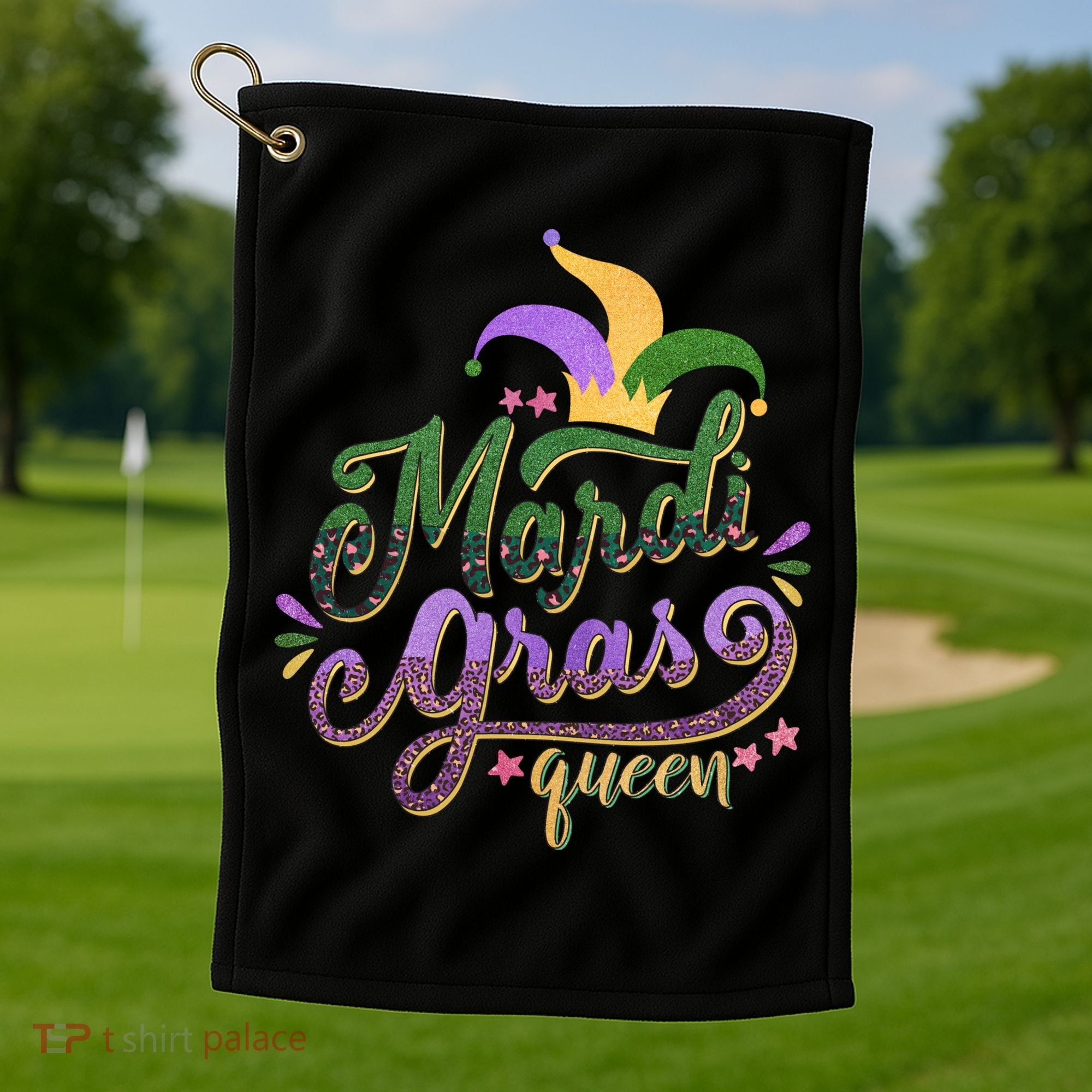 Mardi Gras Queen Gift Purplr Gold Green Gift Golf Towel