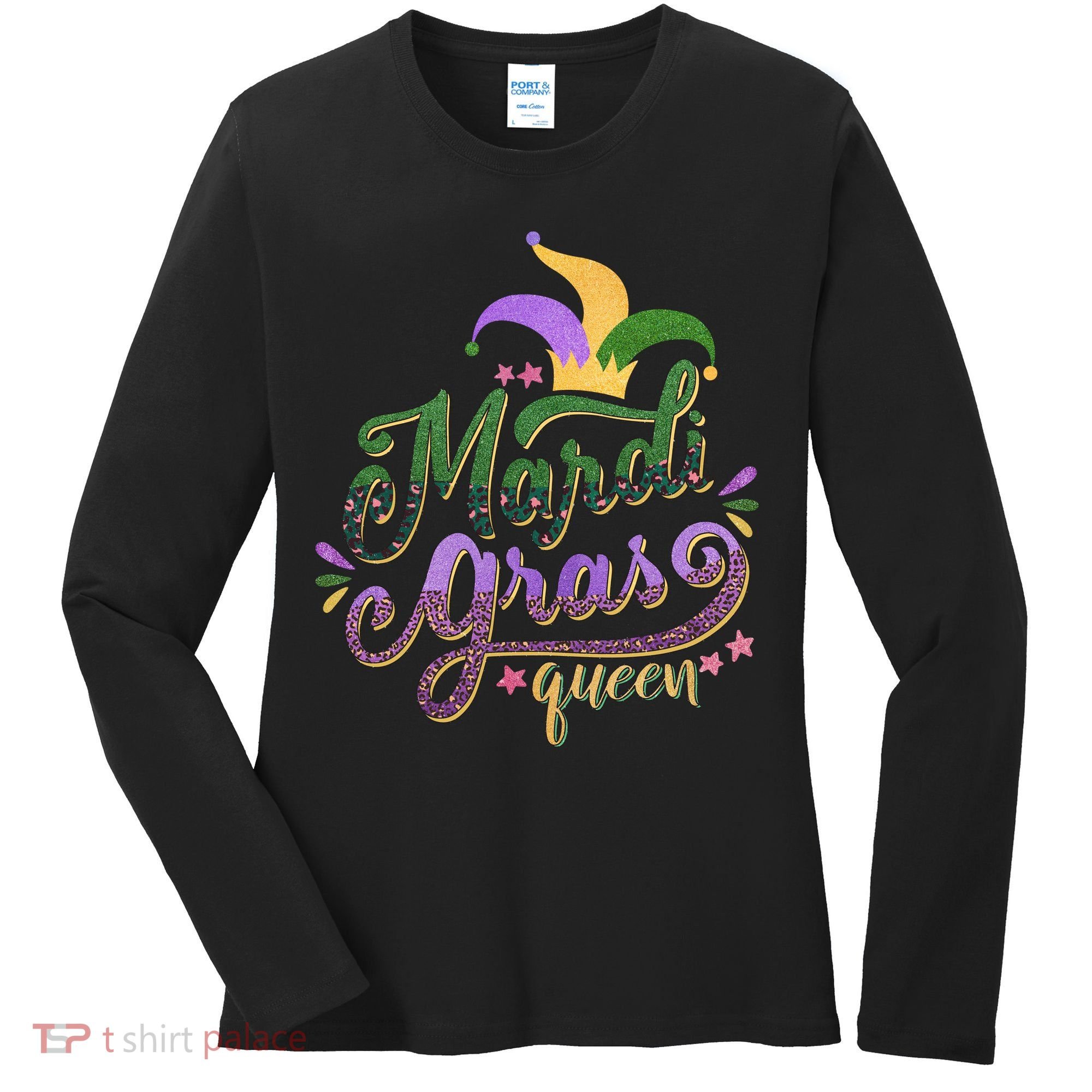 Mardi Gras Queen Gift Purplr Gold Green Gift Women's Long Sleeve Shirt