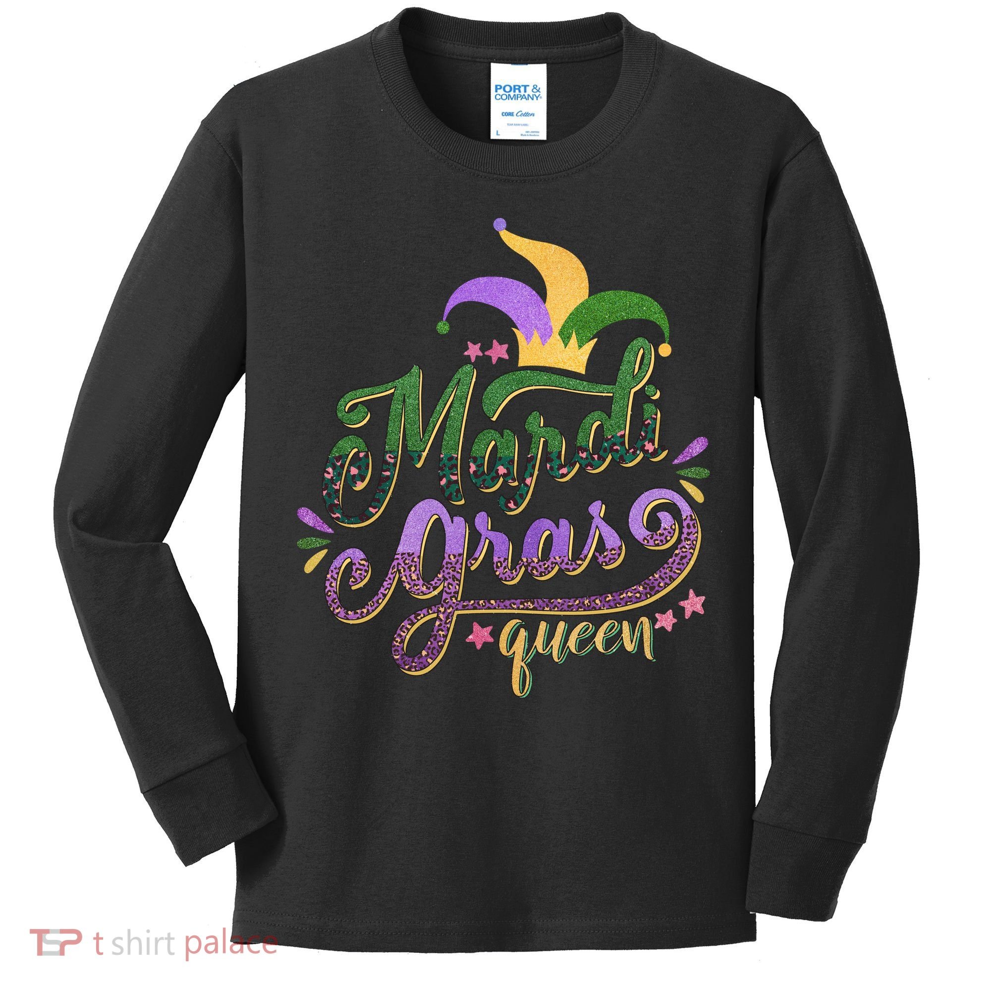 Mardi Gras Queen Gift Purplr Gold Green Gift Kids Long Sleeve Shirt