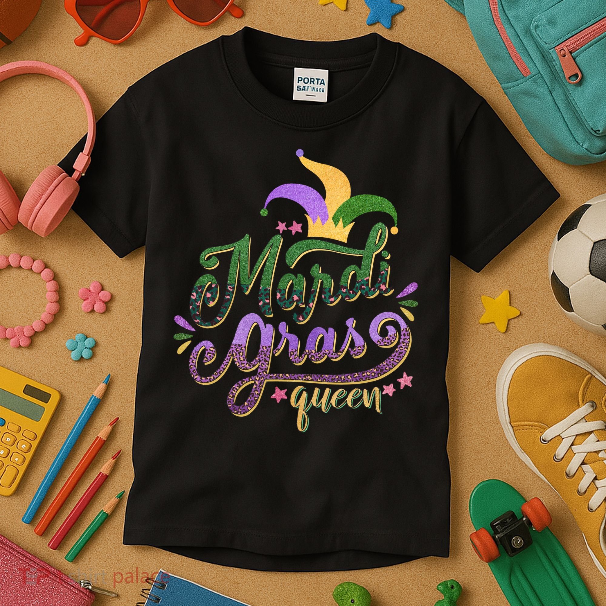 Mardi Gras Queen Gift Purplr Gold Green Gift Kids T-Shirt