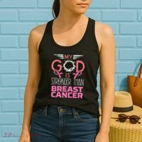My God Stronger Than Breast Cancer Awareness Christian Women's Tank Top thumb 2