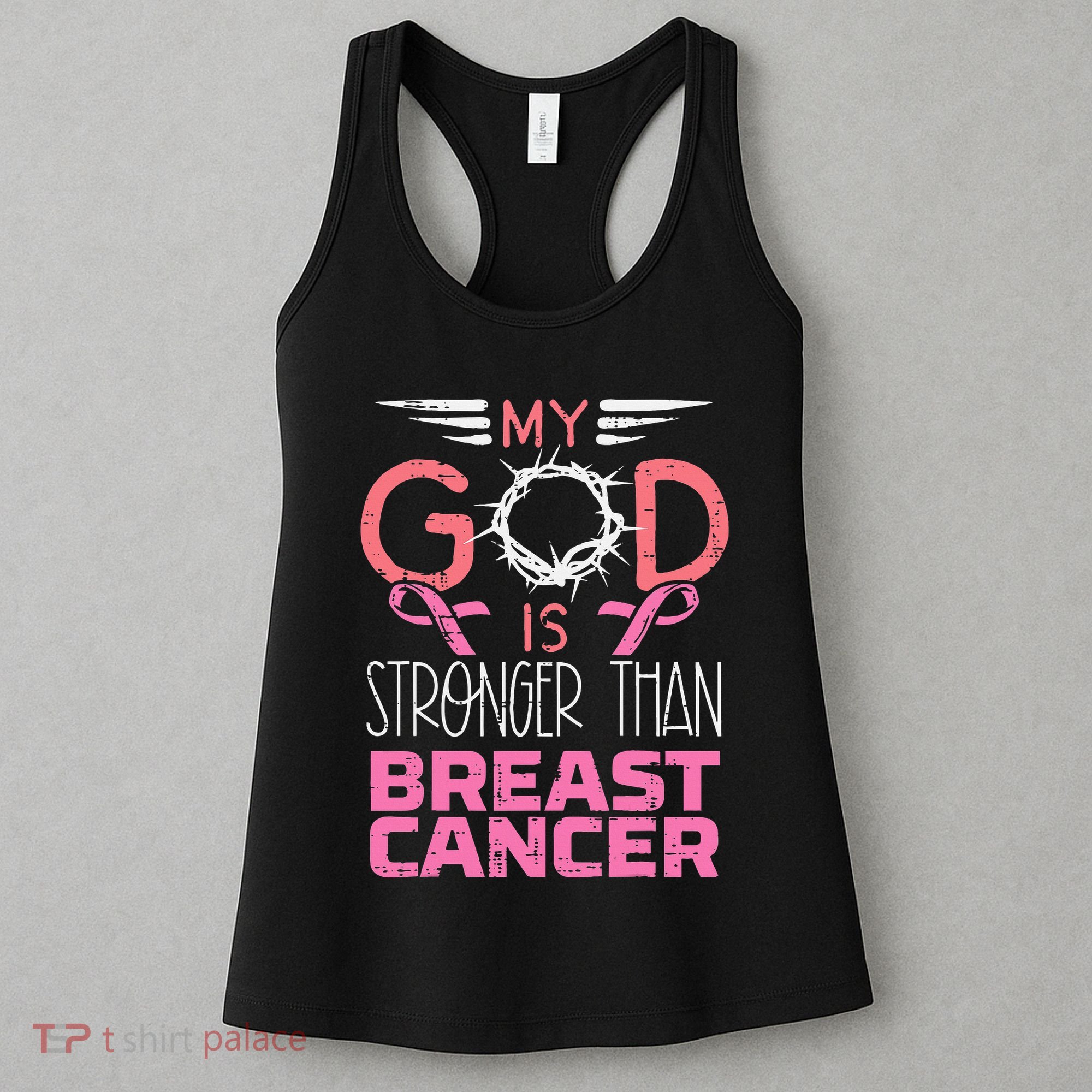 My God Stronger Than Breast Cancer Awareness Christian Women's Tank Top