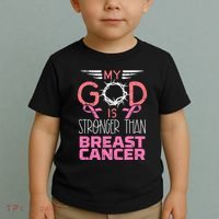 My God Stronger Than Breast Cancer Awareness Christian Toddler T-Shirt thumb 2