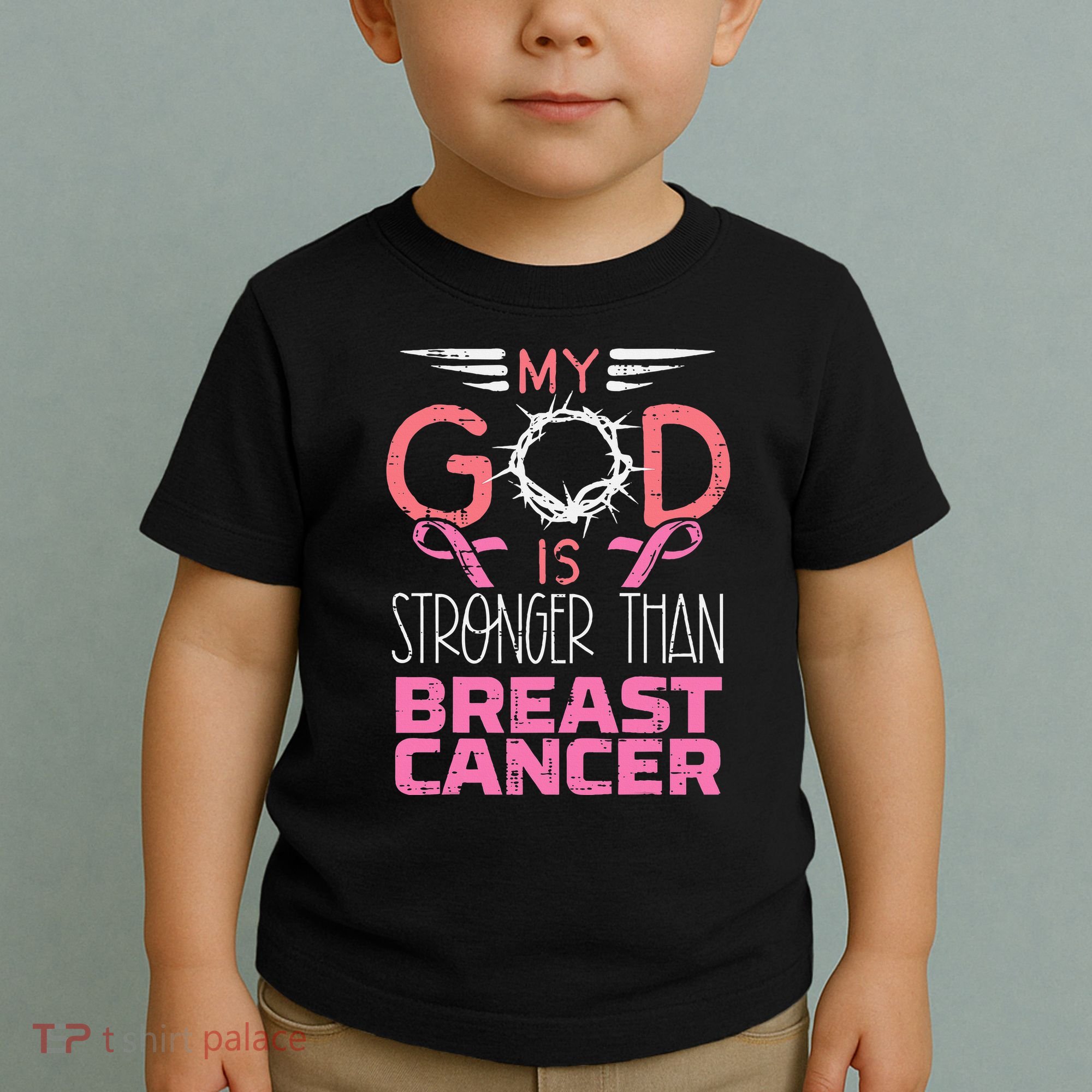 My God Stronger Than Breast Cancer Awareness Christian Toddler T-Shirt