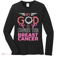 My God Stronger Than Breast Cancer Awareness Christian Women's Long Sleeve Shirt thumb 0