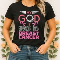 My God Stronger Than Breast Cancer Awareness Christian Women's T-Shirt thumb 2