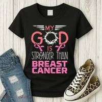 My God Stronger Than Breast Cancer Awareness Christian Women's T-Shirt thumb 3