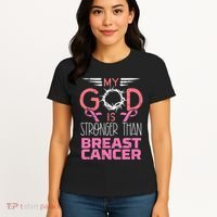 My God Stronger Than Breast Cancer Awareness Christian Women's T-Shirt thumb 4