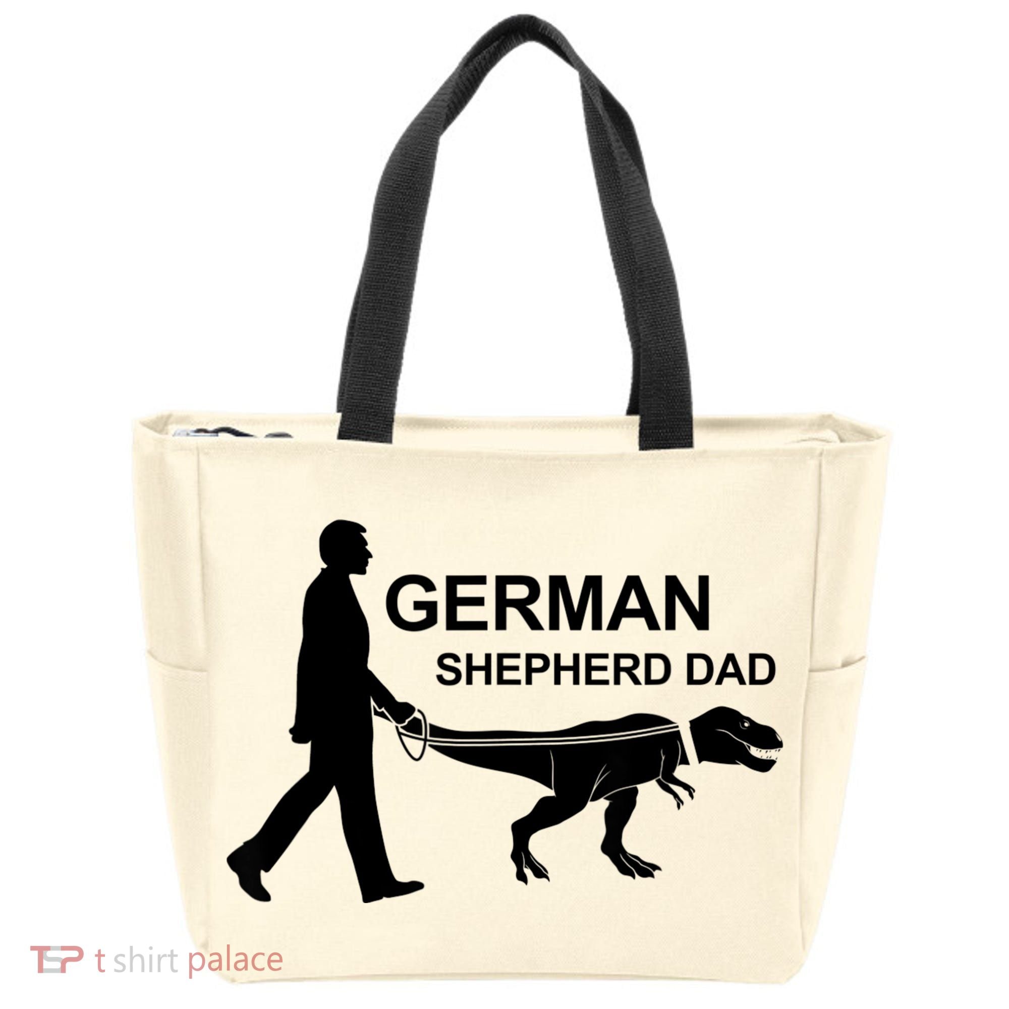 Mens German Shepherd Dad Dinosaur GSD Owners Funny Father's Day Tote Bag