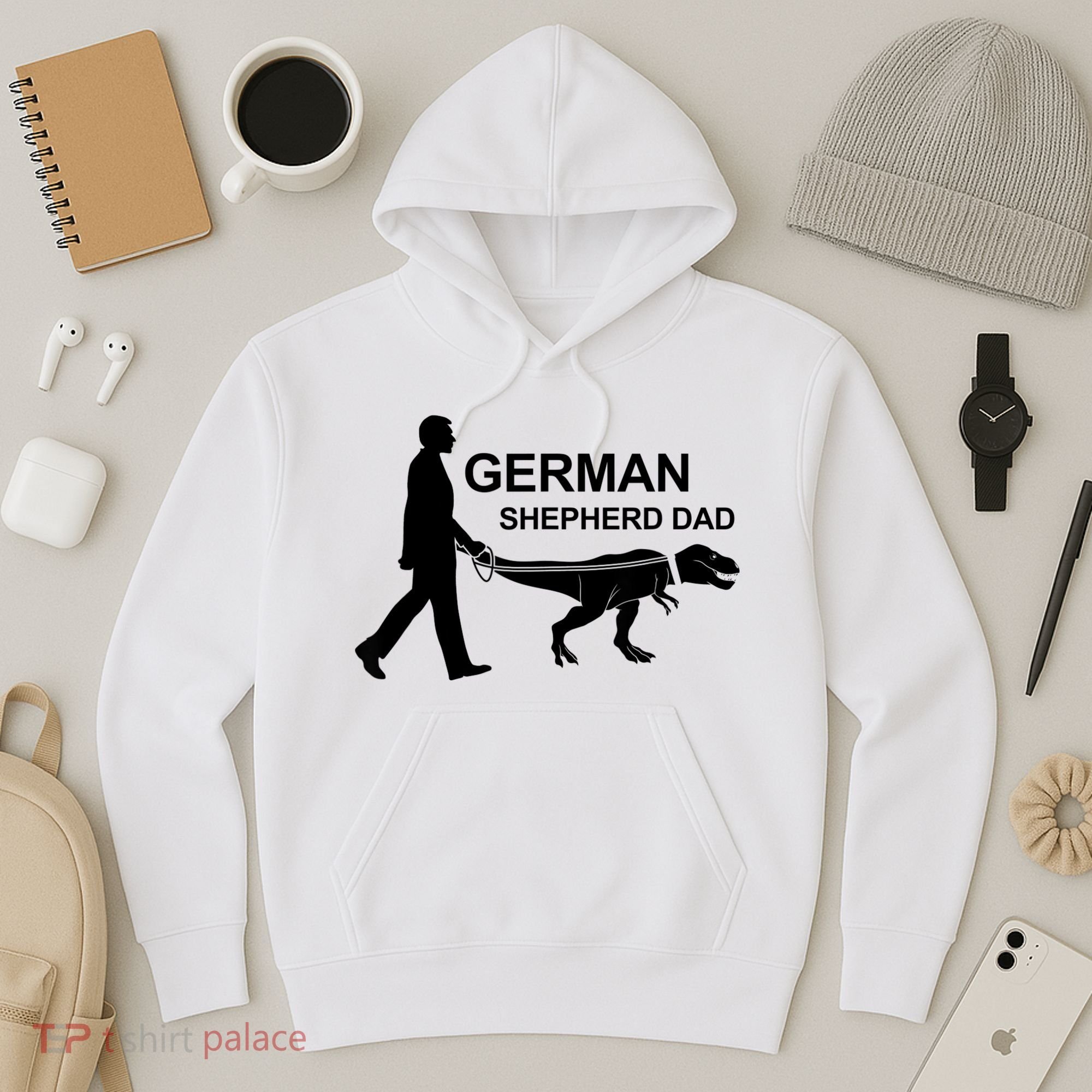 Mens German Shepherd Dad Dinosaur GSD Owners Funny Father's Day Hoodie