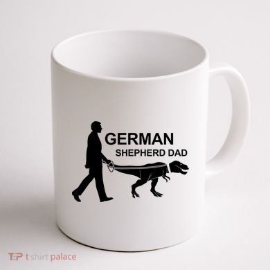 Mens German Shepherd Dad Dinosaur GSD Owners Funny Father's Day Coffee Mug back