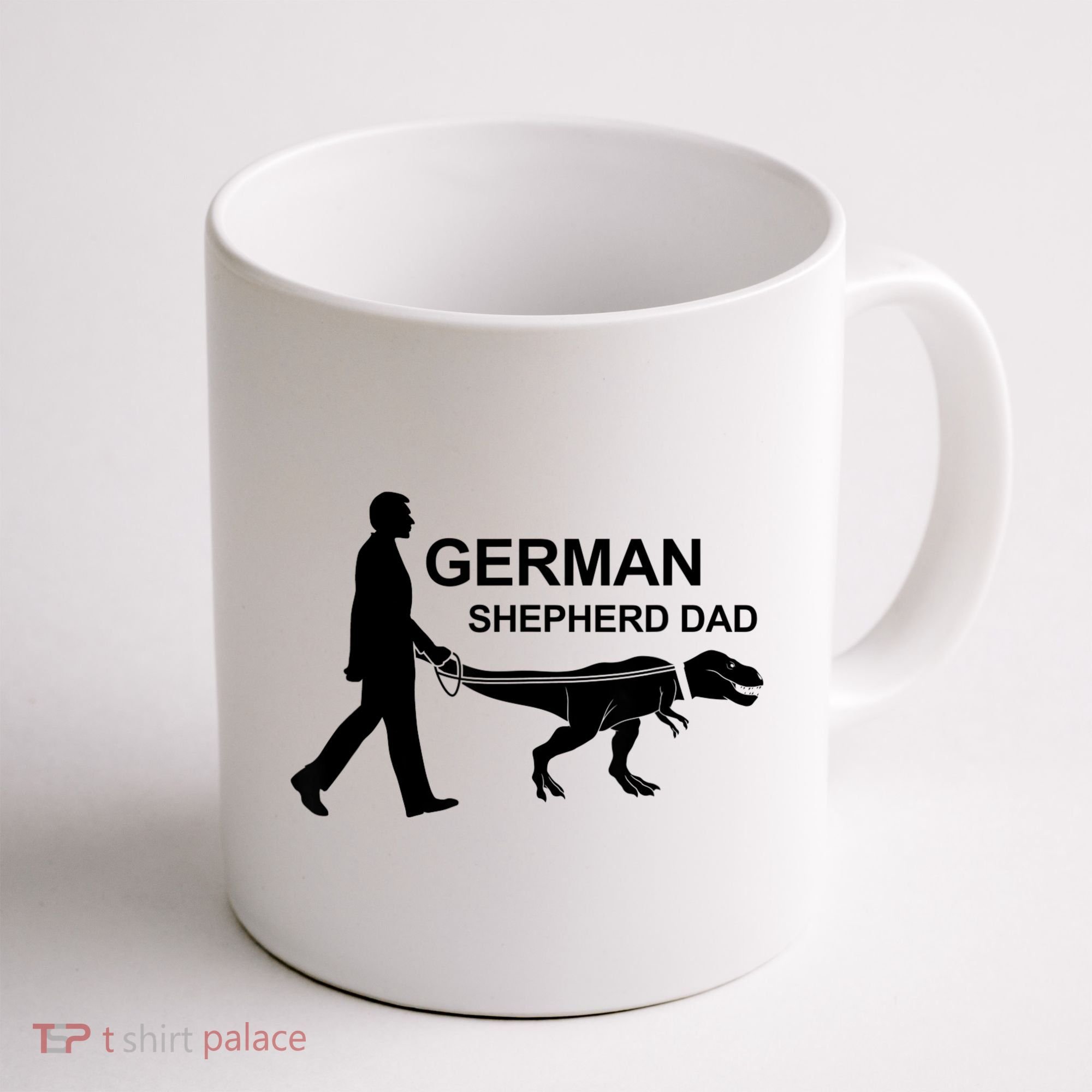 Mens German Shepherd Dad Dinosaur GSD Owners Funny Father's Day Coffee Mug