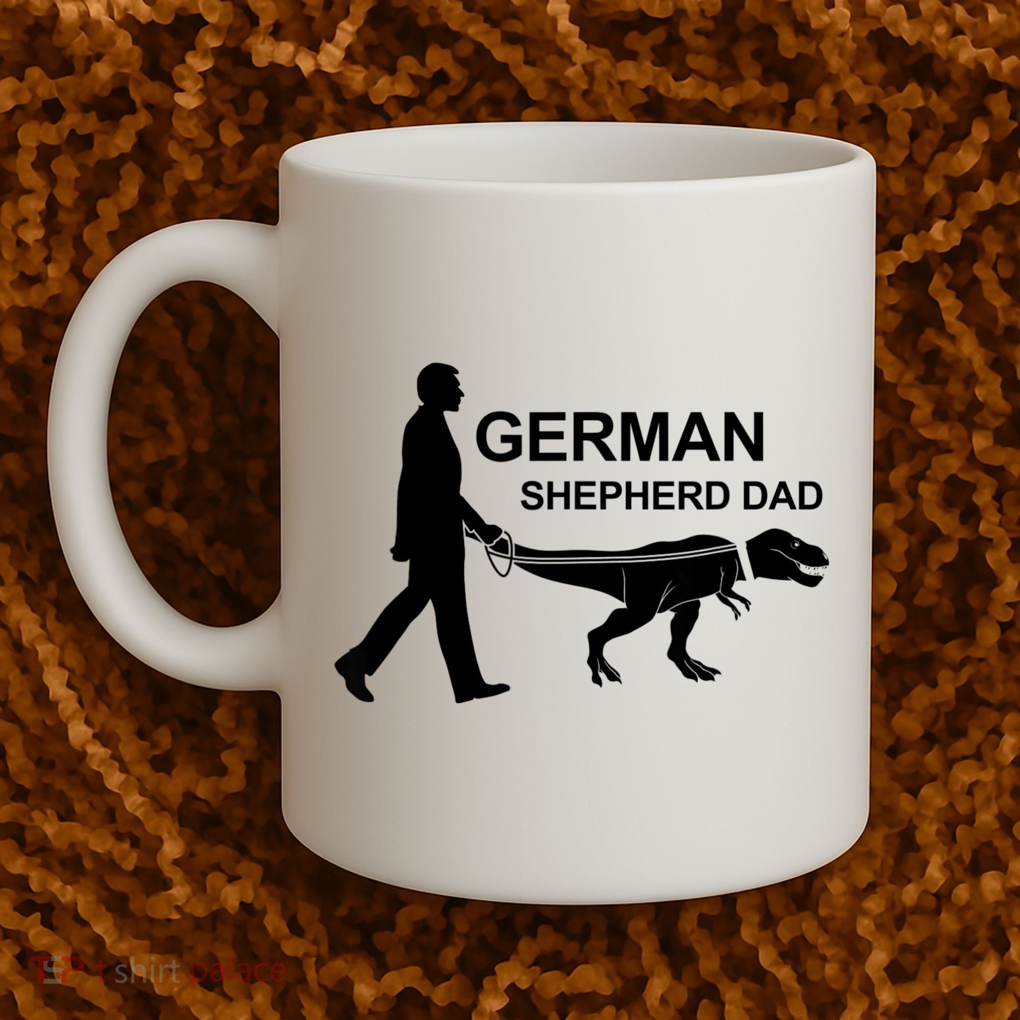 Mens German Shepherd Dad Dinosaur GSD Owners Funny Father's Day Coffee Mug