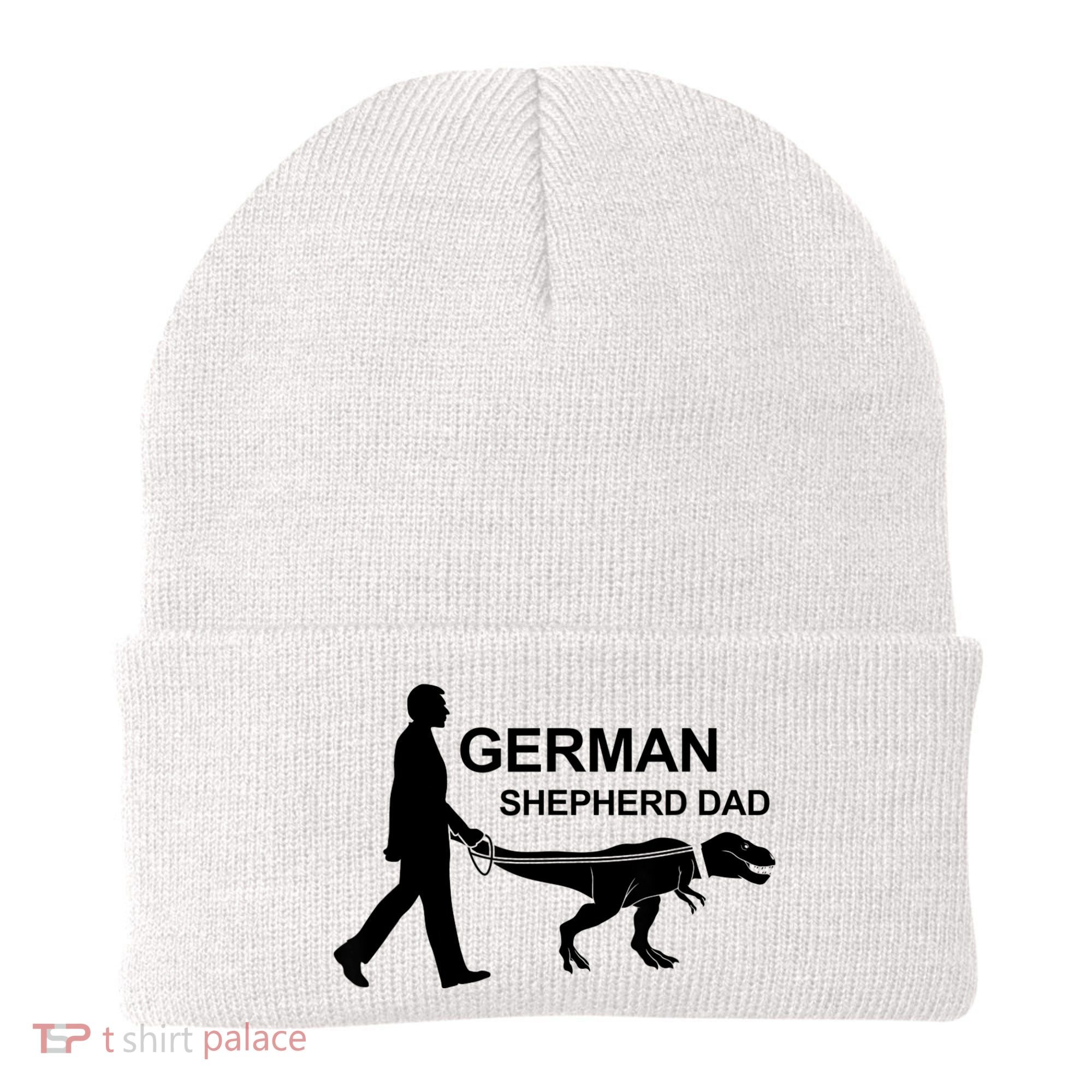 Mens German Shepherd Dad Dinosaur GSD Owners Funny Father's Day Beanie