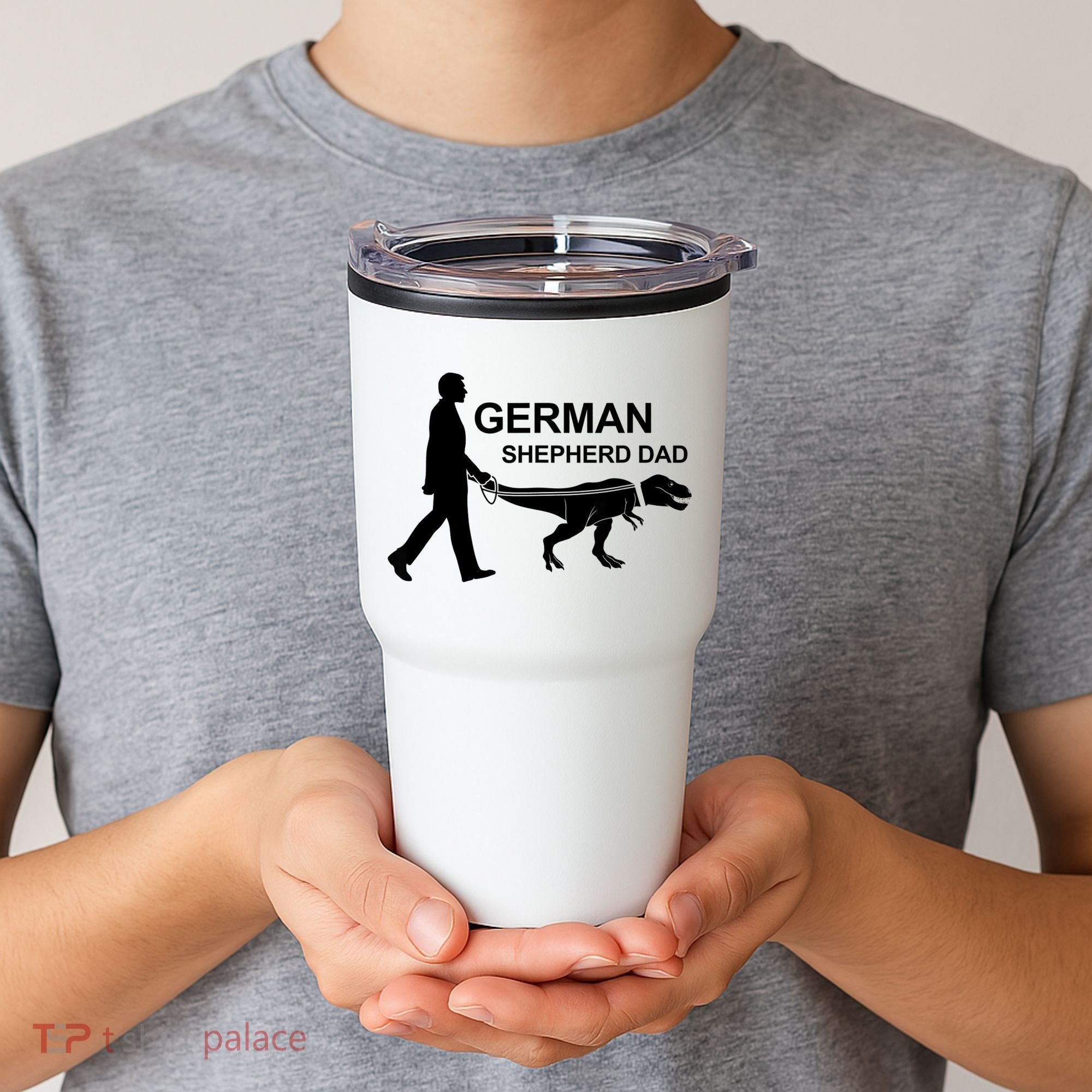 Mens German Shepherd Dad Dinosaur GSD Owners Funny Father's Day Tumbler