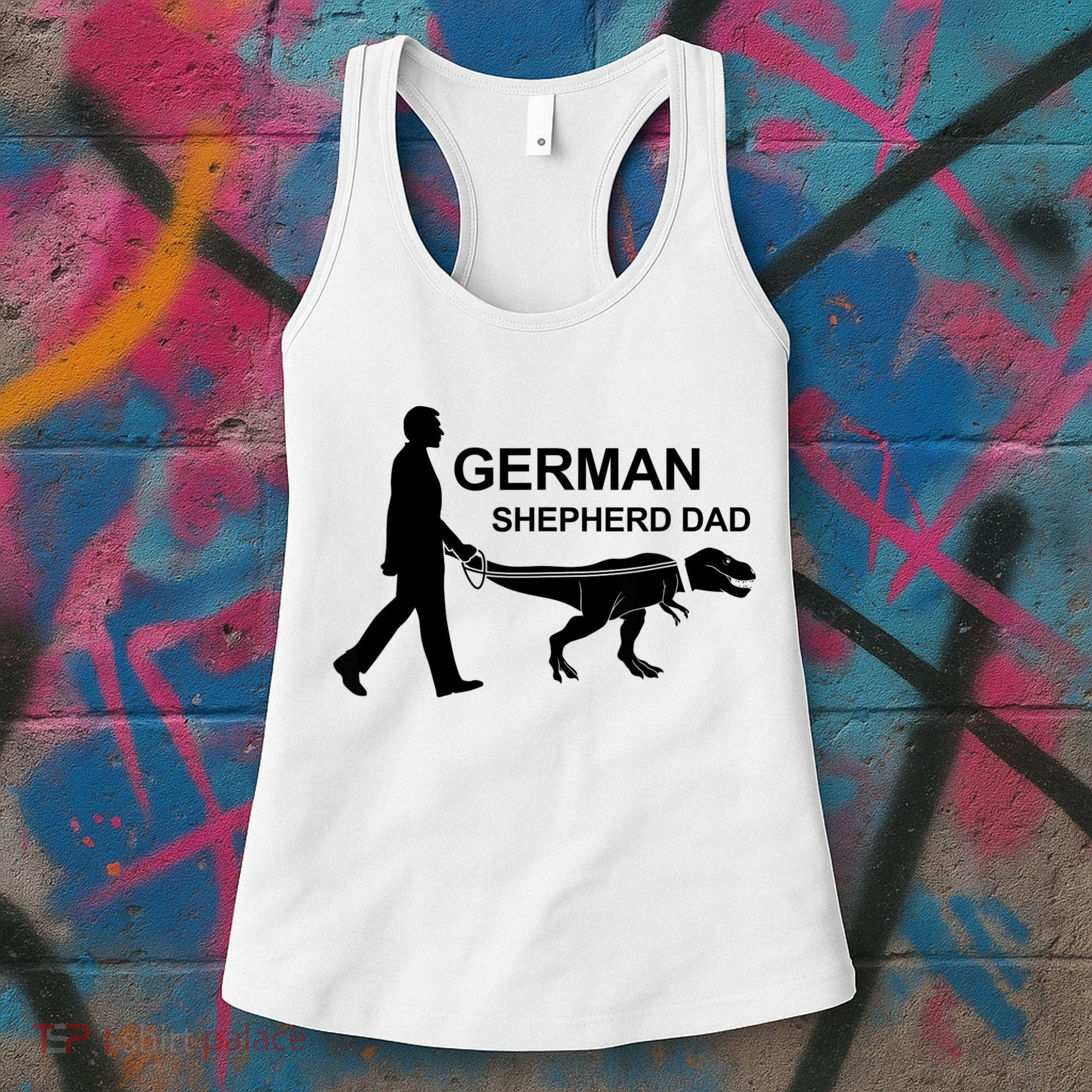 Mens German Shepherd Dad Dinosaur GSD Owners Funny Father's Day Women's Tank Top