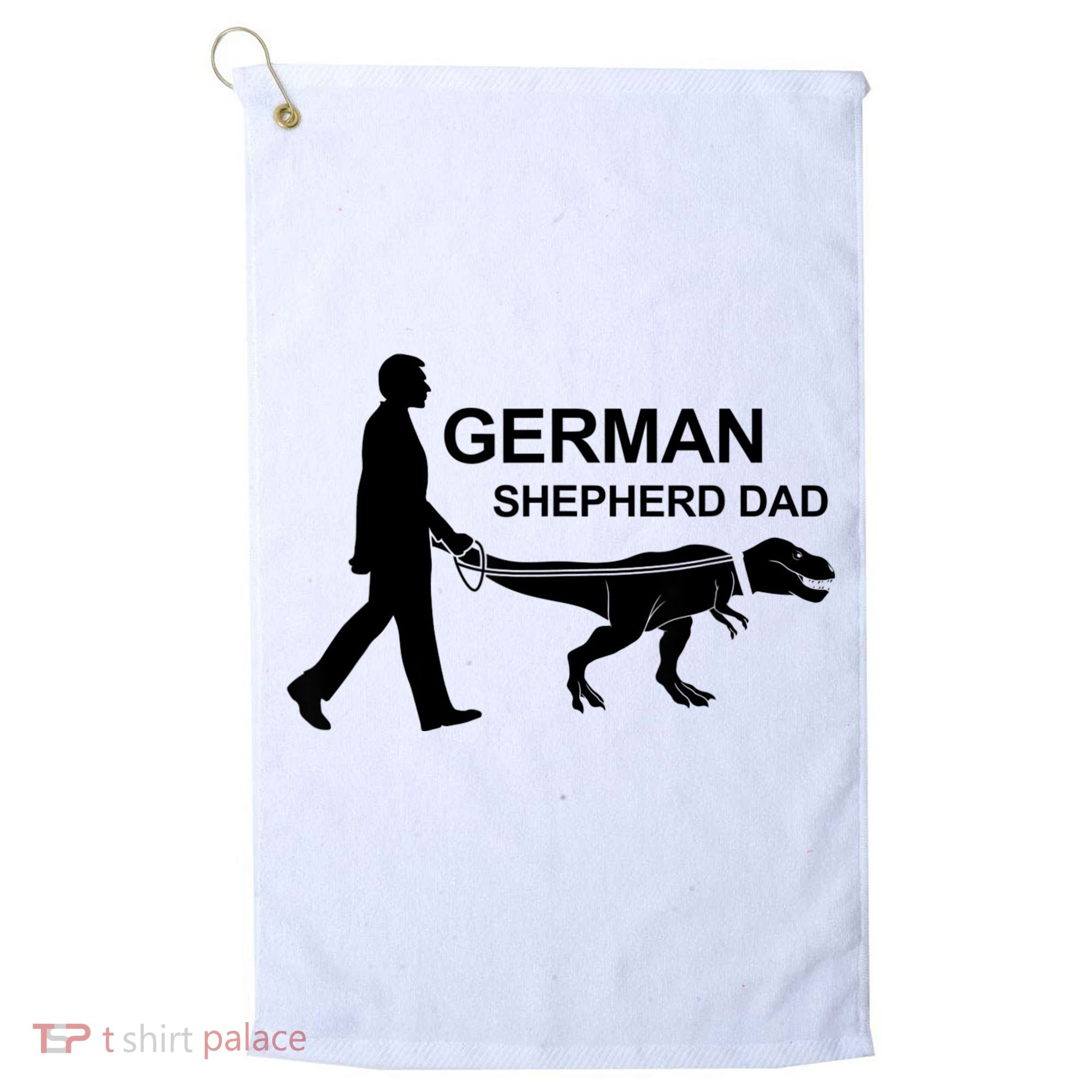 Mens German Shepherd Dad Dinosaur GSD Owners Funny Father's Day Golf Towel