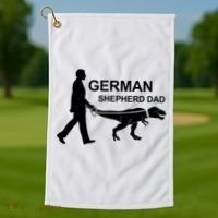 Mens German Shepherd Dad Dinosaur GSD Owners Funny Father's Day Golf Towel thumb 1