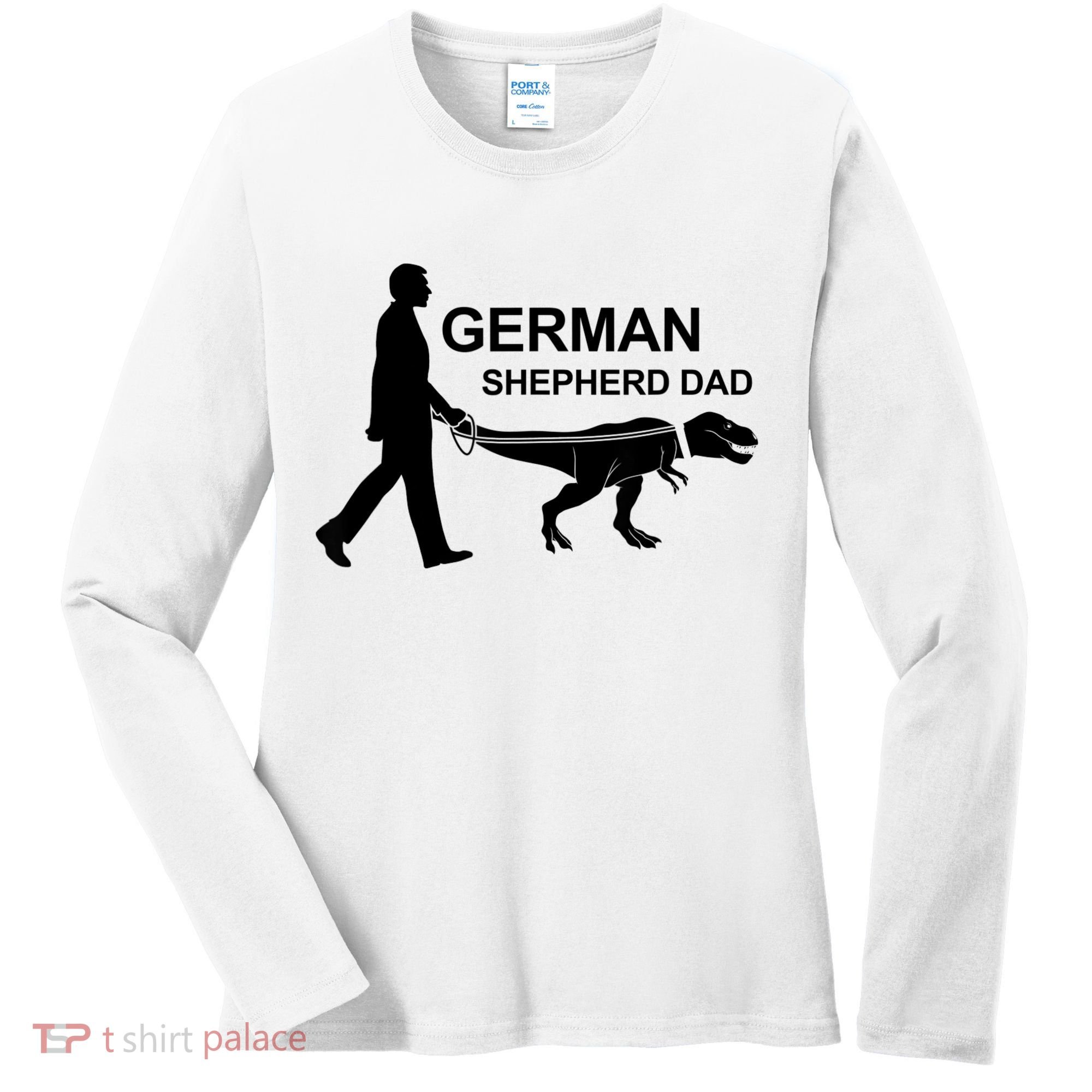 Mens German Shepherd Dad Dinosaur GSD Owners Funny Father's Day Women's Long Sleeve Shirt