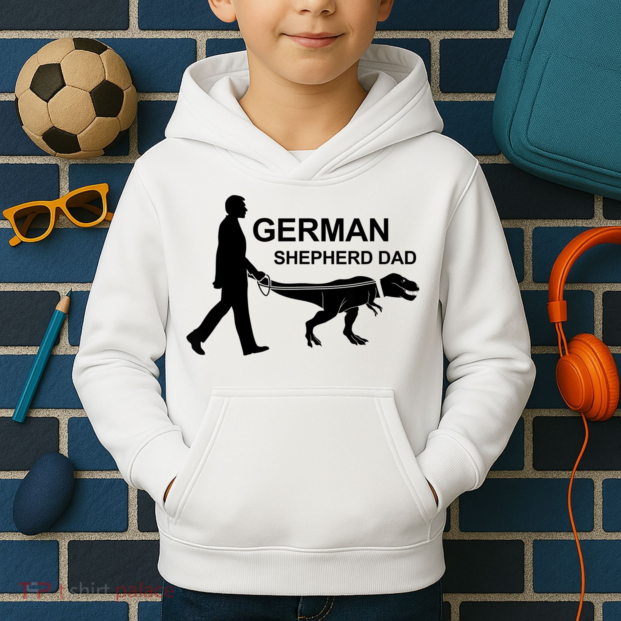 Mens German Shepherd Dad Dinosaur GSD Owners Funny Father's Day Kids Hoodie
