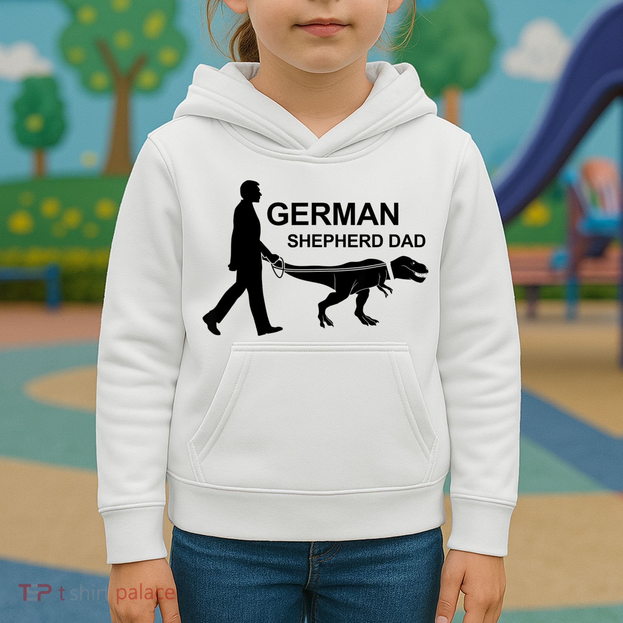 Mens German Shepherd Dad Dinosaur GSD Owners Funny Father's Day Kids Hoodie
