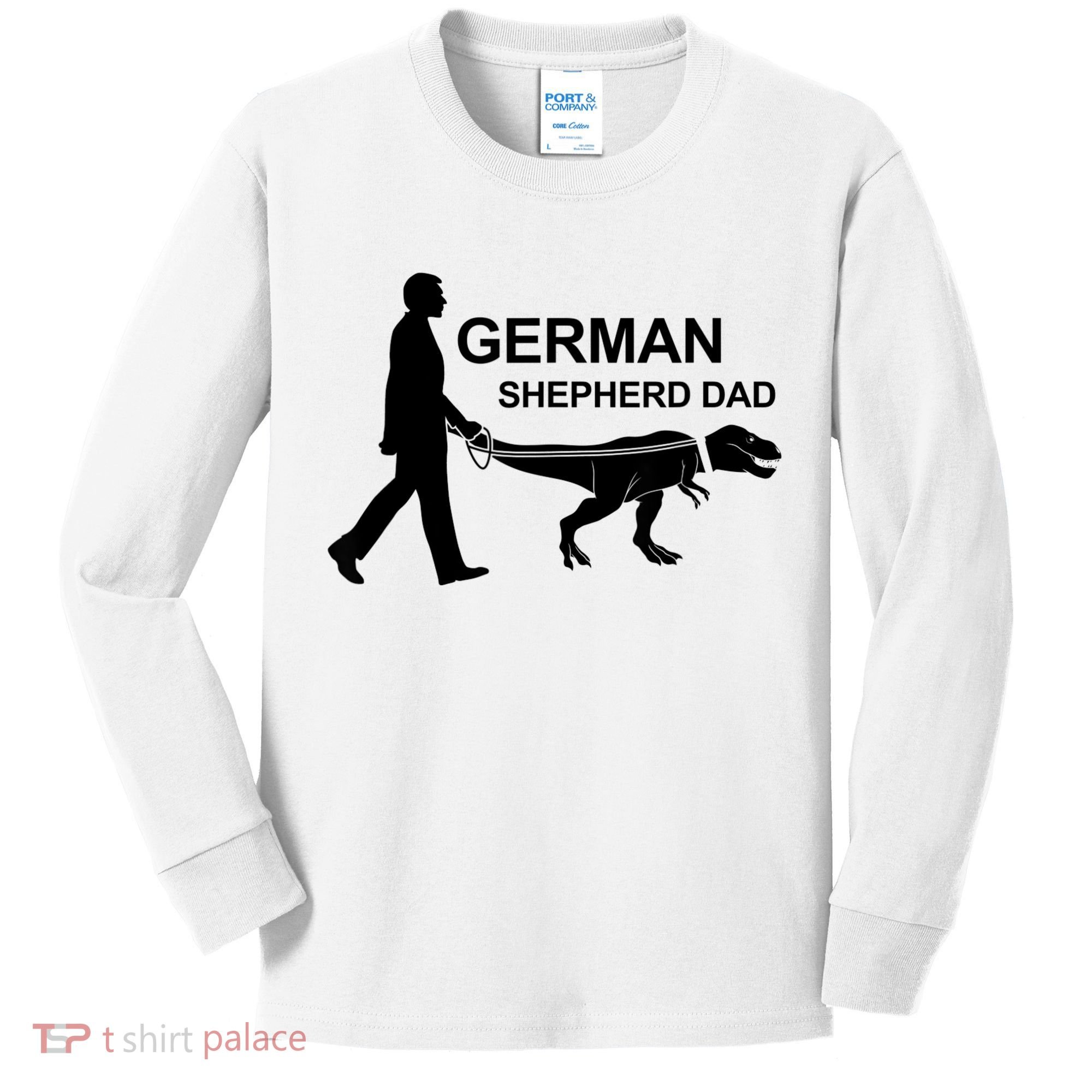 Mens German Shepherd Dad Dinosaur GSD Owners Funny Father's Day Kids Long Sleeve Shirt