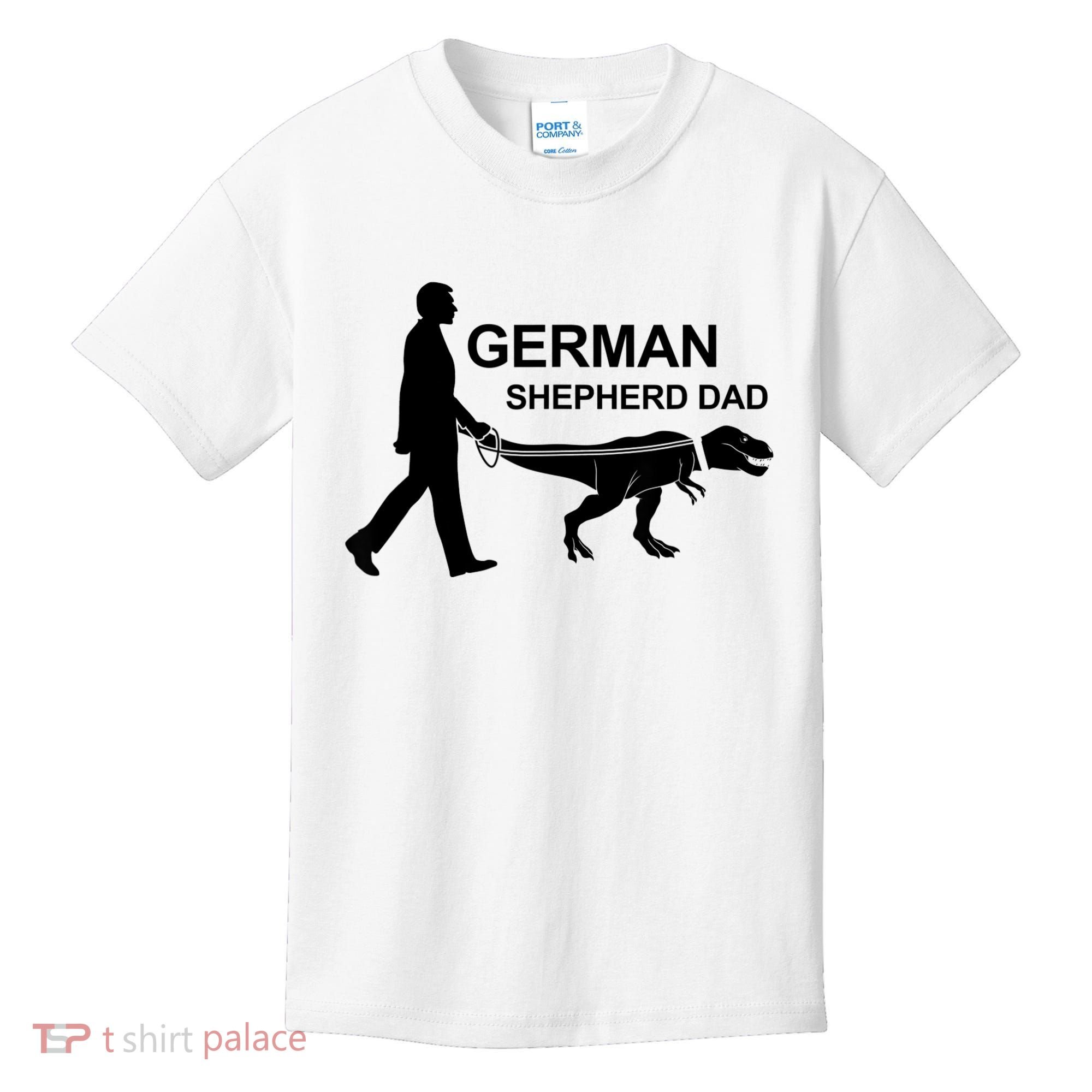 Mens German Shepherd Dad Dinosaur GSD Owners Funny Father's Day Kids T-Shirt