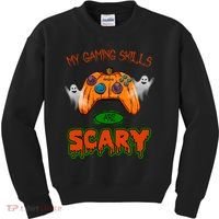 My Game Skills Are Scary Funny Gamer Halloween Kids Sweatshirt thumb 0