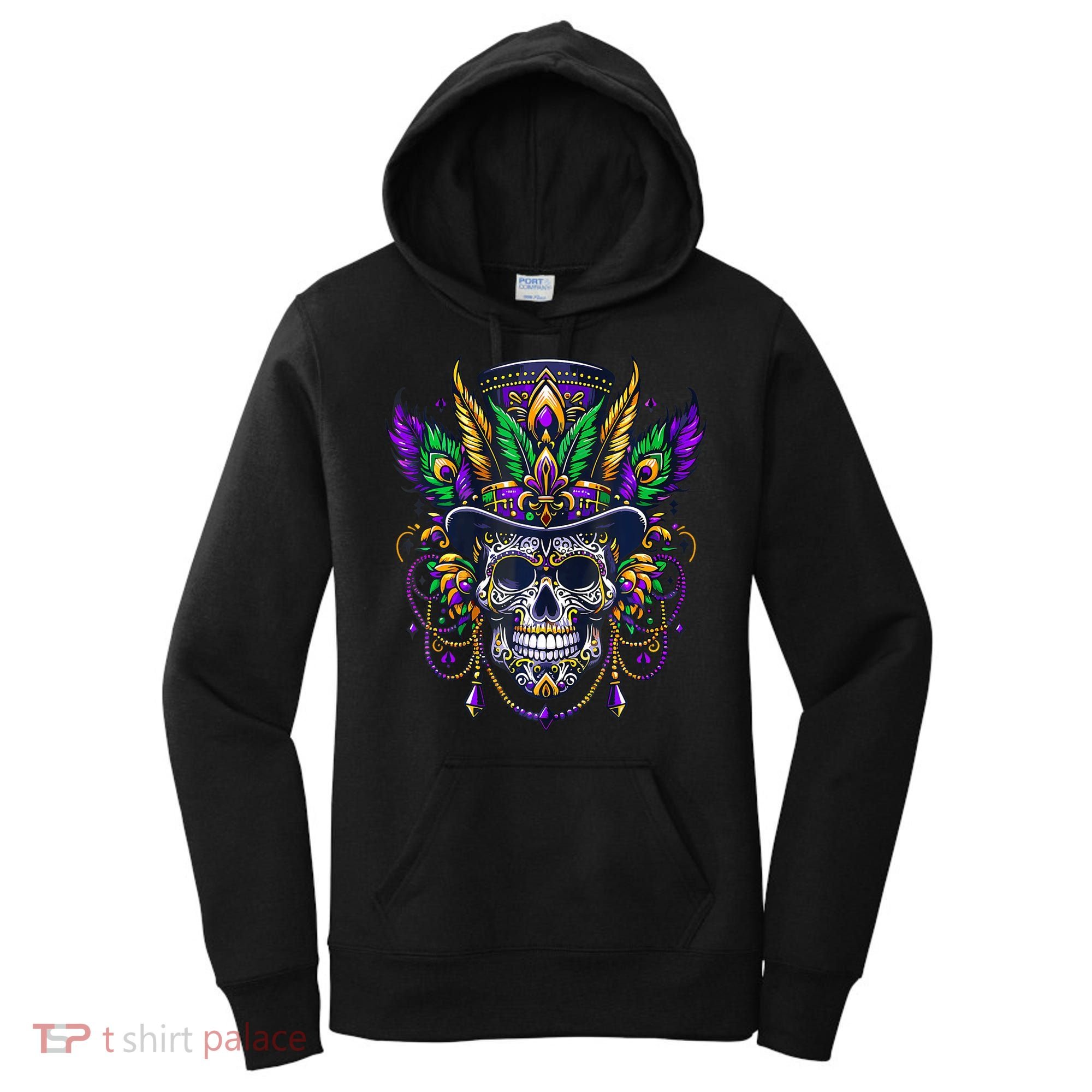 Mardi Gras Skull Top Hat New Orleans Witch Doctor Voodoo Women's Hoodie