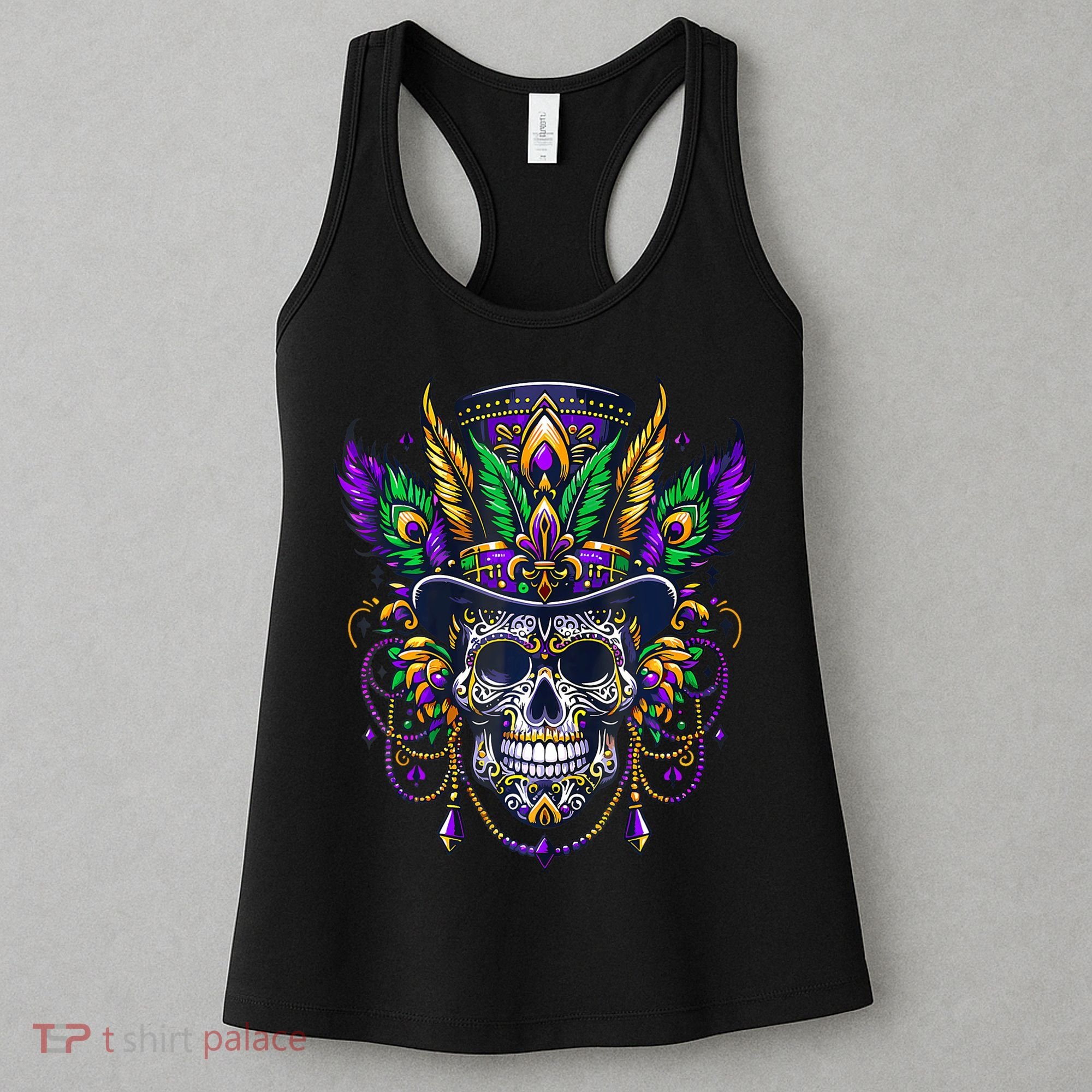 Mardi Gras Skull Top Hat New Orleans Witch Doctor Voodoo Women's Tank Top